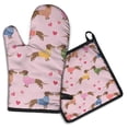 thumbnail image 1 of Colorful Funny Dachshund Kitchen Oven Mitt and Pot Holder Sets 2 Pcs for Baking, Cooking and Grilling, Heat Resistant Up To 392 °F, 1 of 7