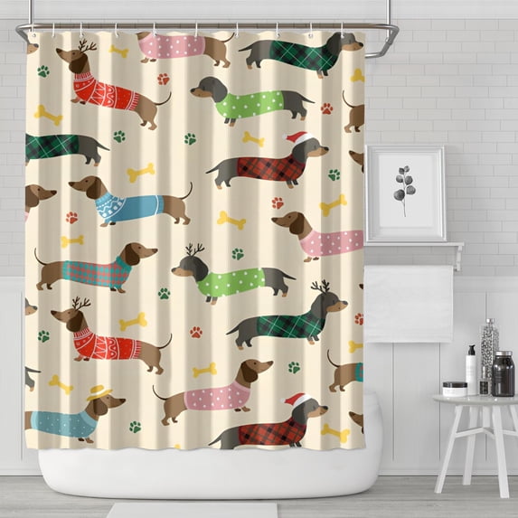 Colorful Funny Dachshund Shower Curtain 72"x84" ,Bathroom Decorative Shower Curtains Set with 12 Hooks,Modern Waterproof Washable Shower Curtain