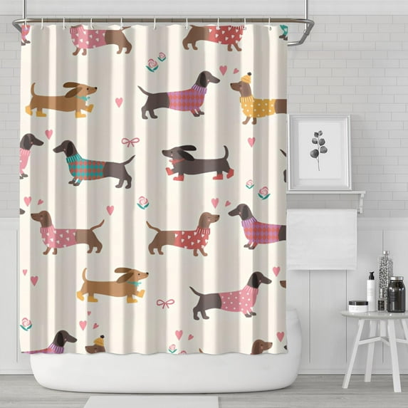 Colorful Funny Dachshund Shower Curtain 84"x72" ,Bathroom Decorative Shower Curtains Set with 12 Hooks,Modern Waterproof Washable Shower Curtain