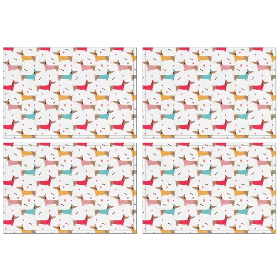 Colorful Funny Dachshund Summer Placemats Table Placemats Set Of 4-Linen Kitchen Washable Placemats Table Mats 11.8"x17.7"Non-Slip Heat Resistant