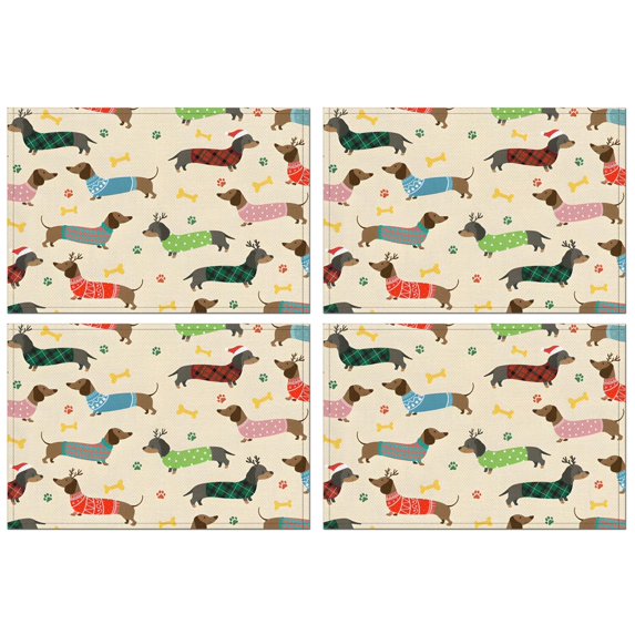 Colorful Funny Dachshund Summer Placemats Table Placemats Set Of 4-Linen Kitchen Washable Placemats Table Mats 11.8"x17.7"Non-Slip Heat Resistant