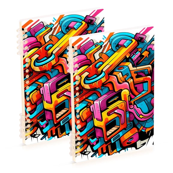 Colorful Futuristic Graffiti 2 Pcs Spiral Notebooks 60 Sheets 120 Pages A5 Journal Notepad 8.3x5.7 Inch Thick Adjustable College Ruled Paper