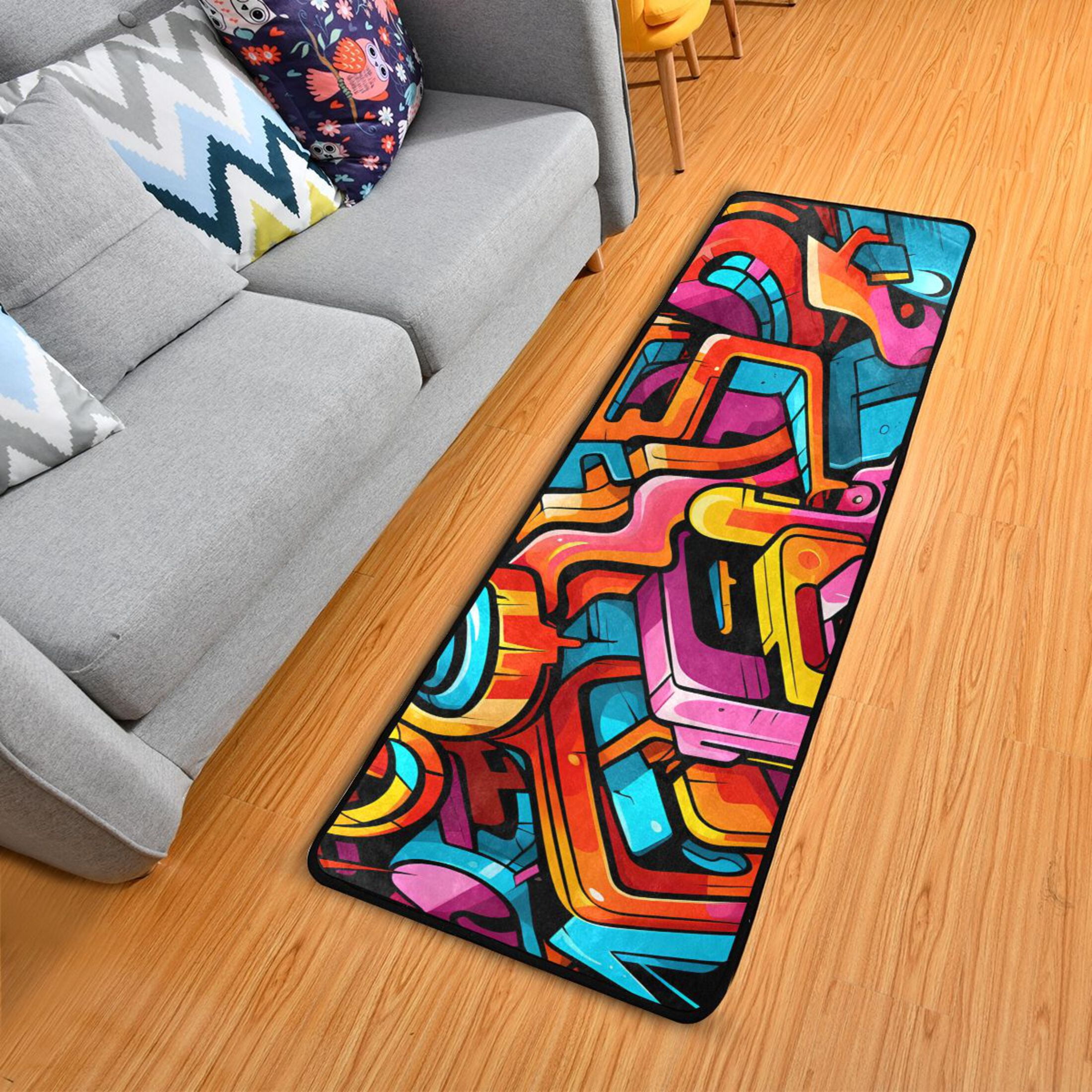 Colorful Rug Sticker Colorful Futuristic Graffiti Hallway Runner Rug 2' X 6' Area Rug Non ...