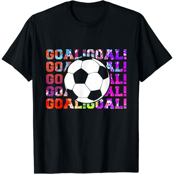 Colorful GOAL! Soccer Player Mens T-Shirt Short Sleeve Black Tee