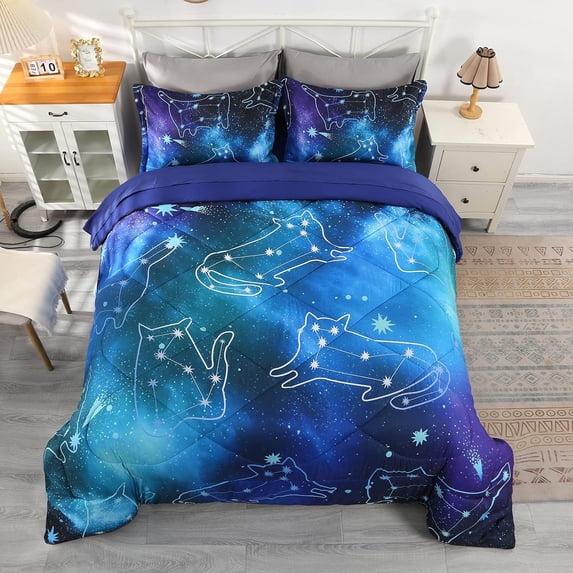 Colorful Galaxy Bedding Size Comforter Sets 5-Piece Space Bedding Bedding Sets for Boys Girls Kids Bedroom Set with Comforter, Flat Sheet, Fitted Sheet and 2 Pillowcases