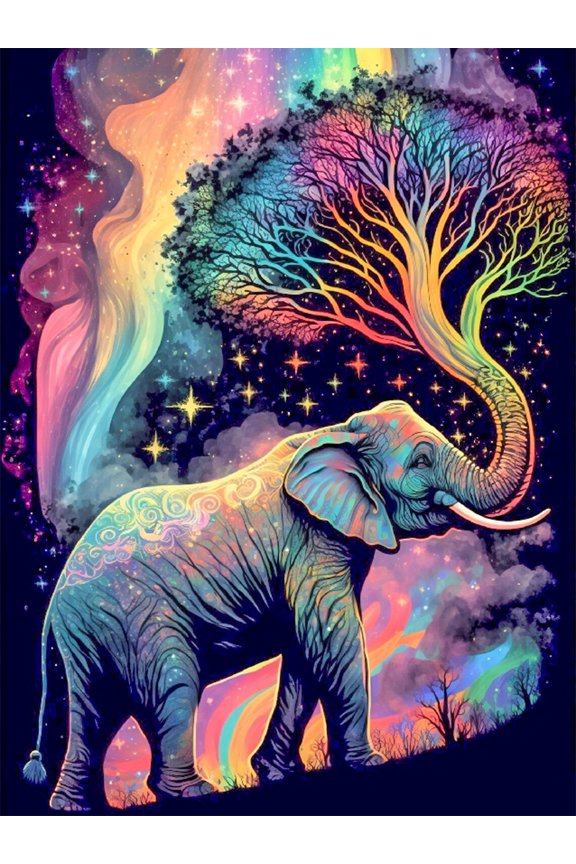 Colorful Galaxy Elephant Tree of Life 5D Diamond Painting Full Drill, DIY Handmade Diamond Art Kit for Adults Beginners, Home Wall Decor Gift