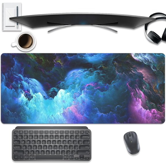 Colorful Galaxy Mouse Pad Desk Pad, 27.5x11.8 in Large Sky Mouse Mat Extended Keyboard Mousepad with Stitched Edges, Waterproof Non-Slip Rubber Base for Office Computer Laptop Home