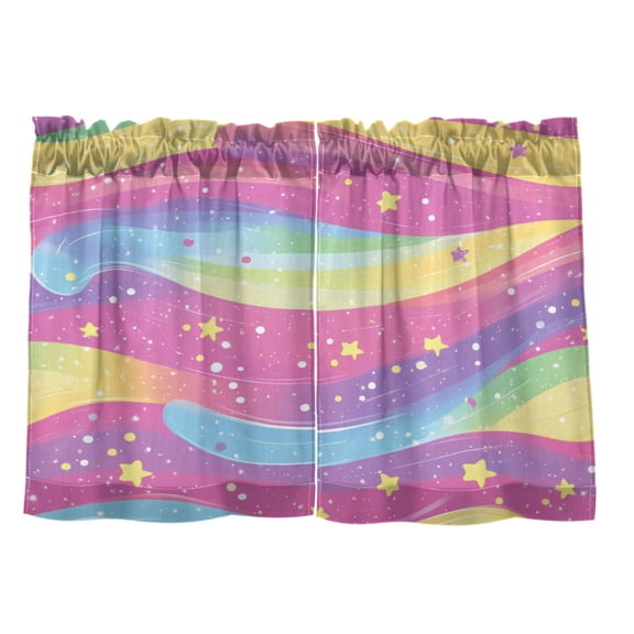 Colorful Galaxy Pattern 27"x24" Linen Look Cafe Curtain Set with Privacy and UV Protection