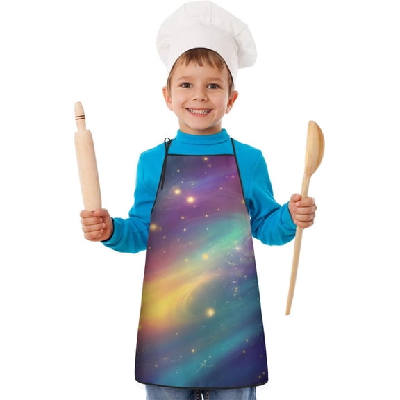 Colorful Galaxy Pattern Kids Aprons for Girls and Boys,Adjustable Neck Strap Toddler Aprons for Kids Cooking Baking