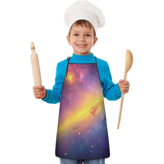 Colorful Galaxy Pattern Kids Aprons for Girls and Boys,Adjustable Neck Strap Toddler Aprons for Kids Cooking Baking