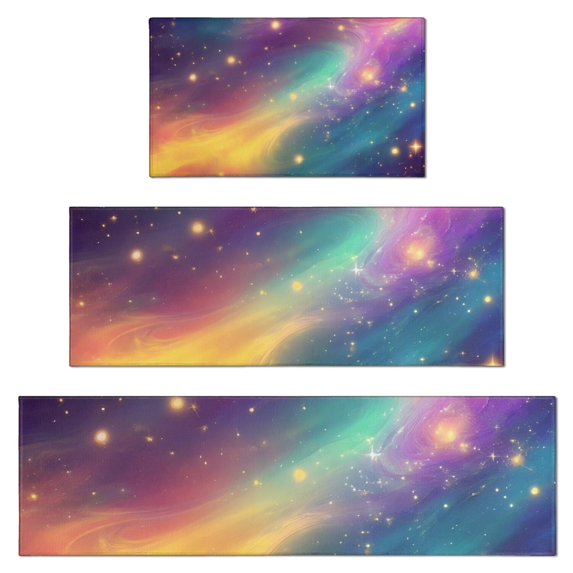 Colorful Galaxy Pattern Kitchen Rugs Sets Of 3,Kitchen Runner Rugs Non Skid Washable,Decorative Kitchen Floor Mats for Kitchen,Sink,Laundry,17"x30"+ 17"x47" + 17"x59"