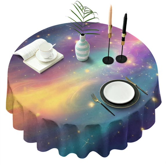 Colorful Galaxy Pattern Round Tablecloth 60"x60",Wrinkle Wipeable Table Cloth for Kitchen Dining Room Picnic Patio Party