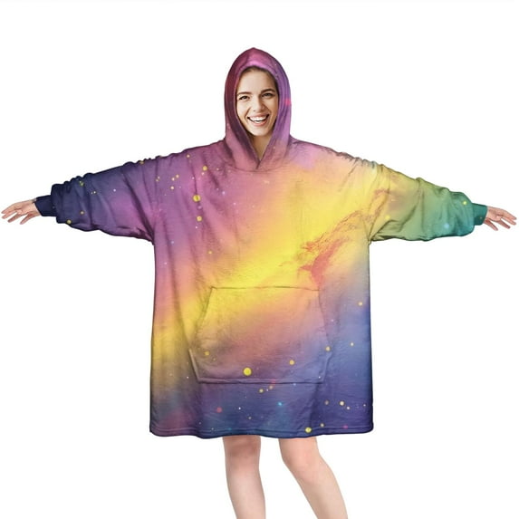 Colorful Galaxy Pattern Wearable Oversized Blanket,Wearable Blanket Hoodie for Adults,Cozy Hooded Blankets with Super Pockets,Super Warm Fuzzy Pullover for Women & Men