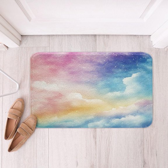 Colorful Galaxy Soft Fleece Bath Rug Star Pattern Polyester Non Slip Bathroom Door Mat Graffiti Sky Indoor Doormat, 16 x 24 Inch