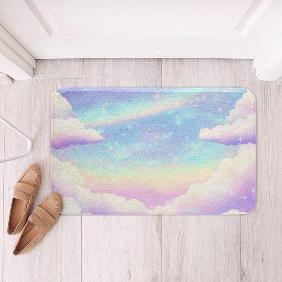 Colorful Galaxy Soft Fleece Door Carpet Clouds Star Print Polyester Bath Rug Nebula Non Slip Bath Mat Cloud Galaxy Bathroom Floor Indoor Doormat,16x24 Inch