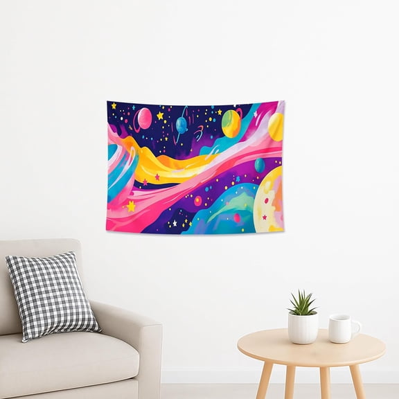 Colorful Galaxy Tapestry Wall Hanging With Planets And Stars, Vibrant Space Decor, Bohemian Aesthetic, 40 x 30 Inch