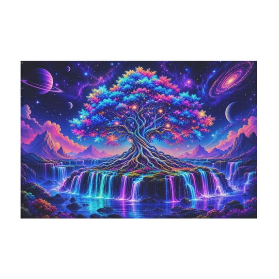 Colorful Galaxy Tree of Life Waterfall Canvas Wall Art For Bedroom 20x30 in