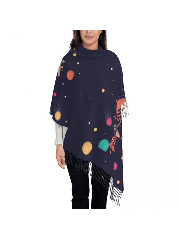 Colorful-Galaxy With Flat Womens Warm Winter Infinity Scarves Set Blanket Scarf Pure Color