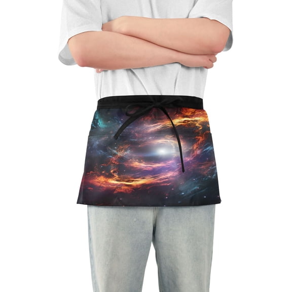 Colorful Galaxy with Swirling Nebulas Server Apron with 3 Pockets Waterproof Waitress Waist Short Apron for Man Woman 12 Inches