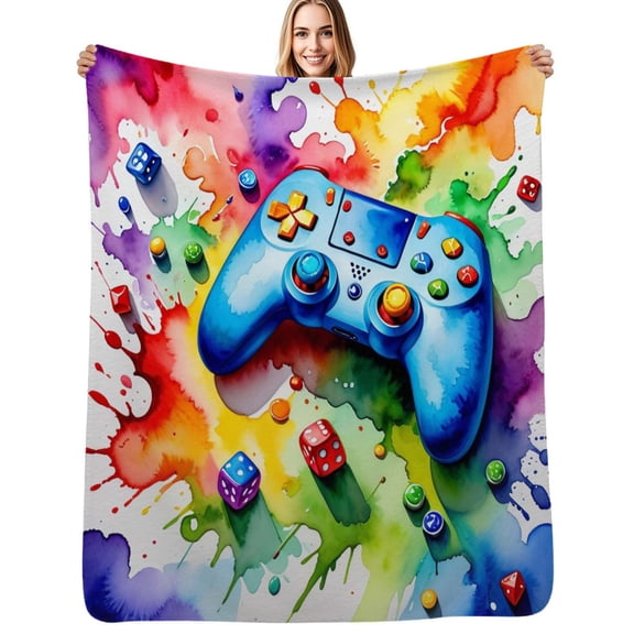 Colorful Game Controller Art Flannel Blanket Warm Soft Bedding Throws Winter Camping Chair Sofa Bed
