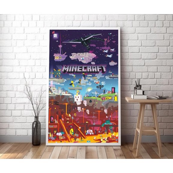 Colorful Gamer Space Accent – Minecraft All Worlds Wall Poster 16x24 UNFRAMED