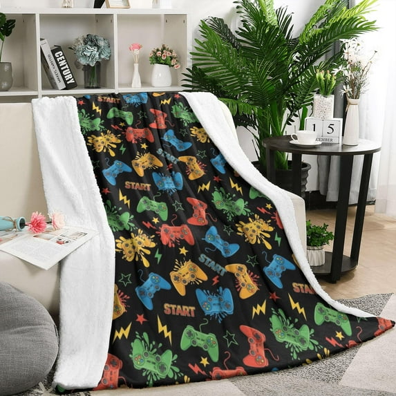 Colorful Games Controller Black Pattern Blanket,Comfortable Soft Flannel Throw Blanket,All Season,Warm Lightweight Blankets for Sofa Bed Couch Living Room Chair,50"x60"