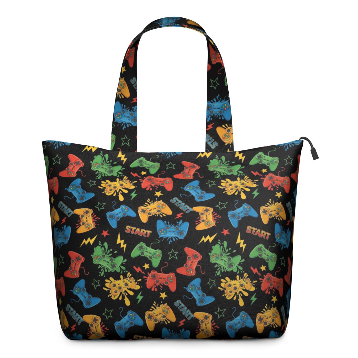 Colorful Games Controller Black Pattern Travel Tote Bags for Women Carry On,Large Weekender Bags for Women Travel,Multi Functional Duffle Bag for Work,Shopping,Sports