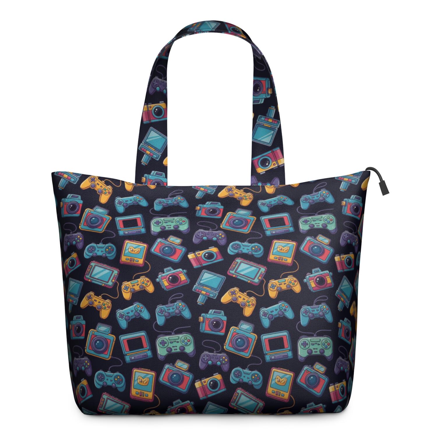 Colorful Games Device Dark Pattern Travel Tote Bags for Women Carry On,Large Weekender Bags for Women Travel,Multi Functional Duffle Bag for Work,Shopping,Sports