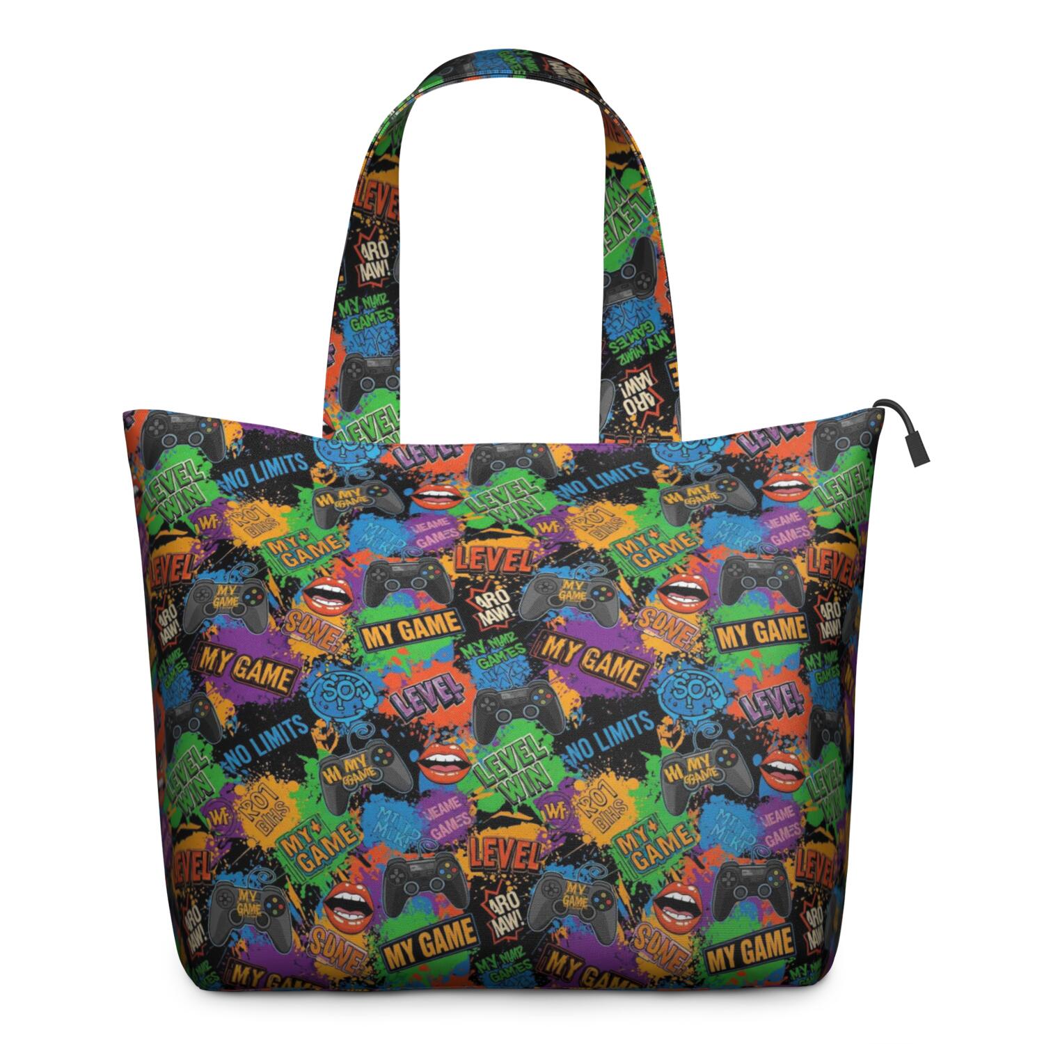 Colorful Games Graffiti Black Pattern Travel Tote Bags for Women Carry On,Large Weekender Bags for Women Travel,Multi Functional Duffle Bag for Work,Shopping,Sports