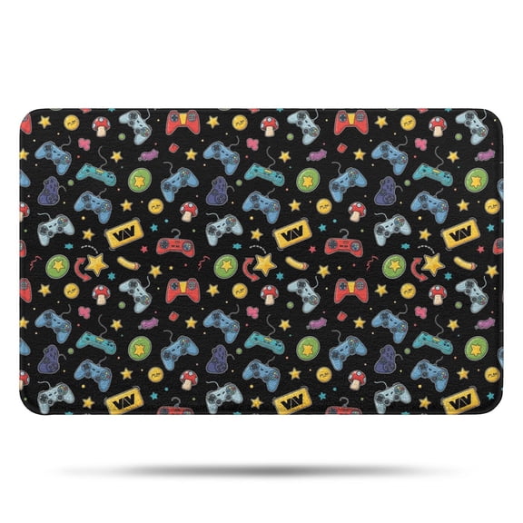 Colorful Games Icon Black Pattern Bathroom Rugs Mat,Non Slip Microfiber Bathroom Rug,Rubber Backing,Soft Bathroom Mats for Bathroom Floor,Tub and Shower,17x27in(43x68cm)