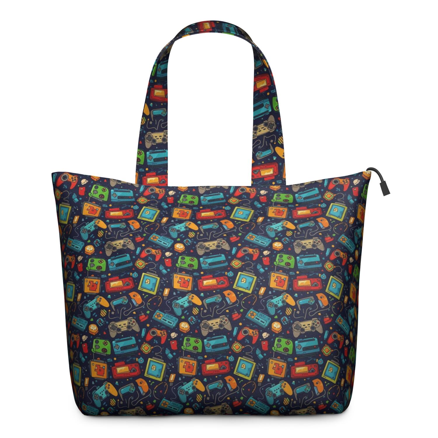 Colorful Games Retro Black Pattern Travel Tote Bags for Women Carry On,Large Weekender Bags for Women Travel,Multi Functional Duffle Bag for Work,Shopping,Sports