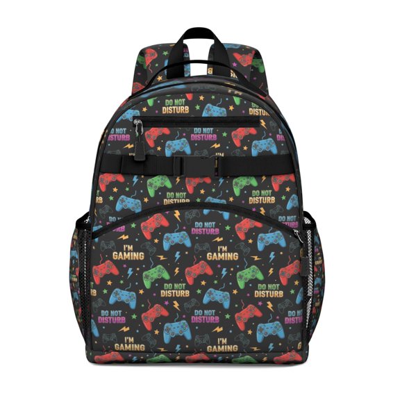 Colorful Games Sign Black Pattern Backpack for School,Cute School Bag,Schoolbag with Adjustable Shoulder Straps & Padded Back,15.25"x11.5"x5.25"