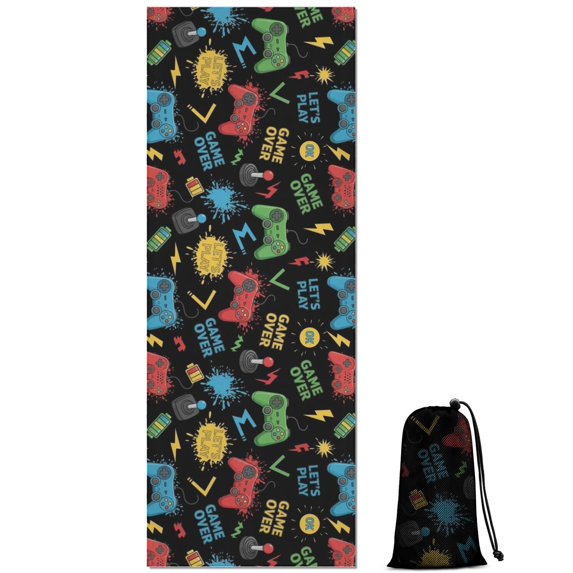 Colorful Games Slogan Black Pattern Hot Yoga Mat Towel Non Slip for Hot Yoga - Quick-Drying Yoga Mat Cover with 4 Corner Pockets with Travel Bag - Hot Yoga Towel Non Slip 70"x26"