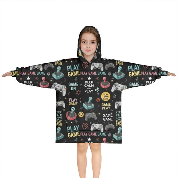 Colorful Games Symbol Black Pattern Blanket Hoodies for Kids 6-13YR Oversize Wearable Blanket Hoodies for Boys Girls Teens