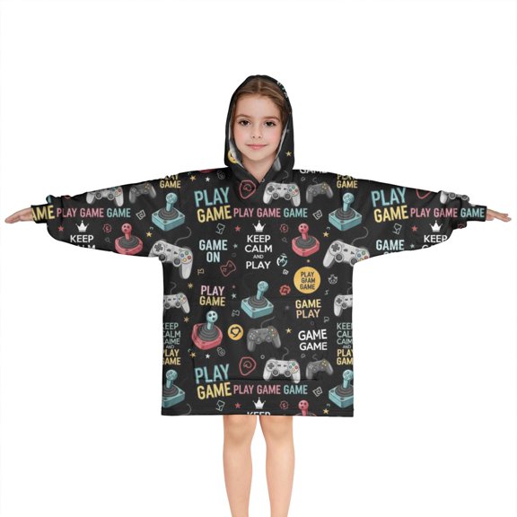 Colorful Games Symbol Black Pattern Blanket Hoodies for Kids 6-13YR Oversize Wearable Blanket Hoodies for Boys Girls Teens