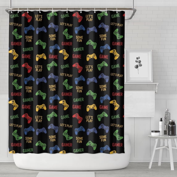 Colorful Games Text Black Pattern Shower Curtain 72"x84" ,Bathroom Decorative Shower Curtains Set with 12 Hooks,Modern Waterproof Washable Shower Curtain