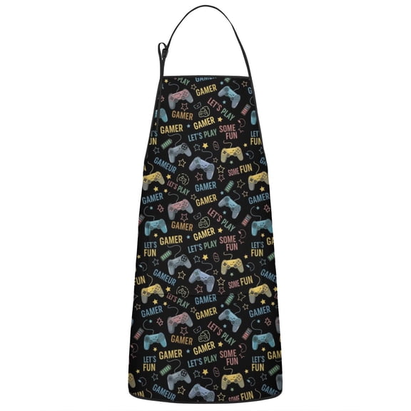 Colorful Games Word Black Pattern Apron-Garden Aprons for Women with Pockets-Cotton Linen Waterproof Kitchen Cooking Gardening Aprons Adjustable for Kitchen,Cooking,BBQ and Salon 33x27 Inch