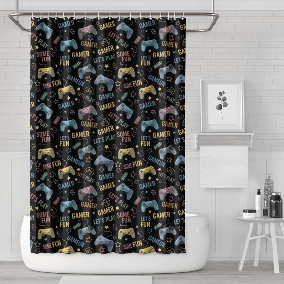 Colorful Games Word Black Pattern Shower Curtain 72"x72" ,Bathroom Decorative Shower Curtains Set with 12 Hooks,Modern Waterproof Washable Shower Curtain