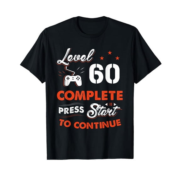 Colorful Gaming Level 60 Complete T-Shirt - Perfect Birthday Gift for 60-Year-Olds