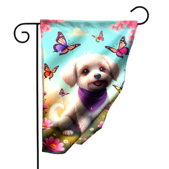 Colorful Garden Flag with Cute Puppy and Butterflies Design Double Sided Polyester Decorative Yard Flag for Outdoor Home Garden Decor 12.5x18 Inch Spring Summer Floral Pet Lover Gift Idea#28421