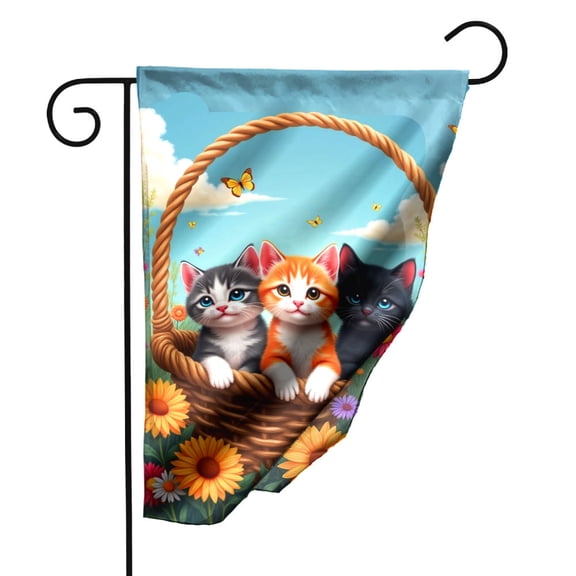 Colorful Garden Flag with Kittens and Flowers Double Sided Polyester Decorative Yard Banner for Outdoor Spring Summer Decor 12.5 x 18 Inch Cute Cat Themed Housewarming Gift#28231