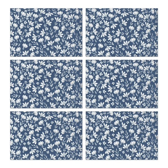 Colorful Garden Floral Table Mats, Set of 6 Heat Resistant Wrinkle Free Flax Placemats with Butterfly Peony Bee Pattern for Rustic Spring Summer Dining Decor