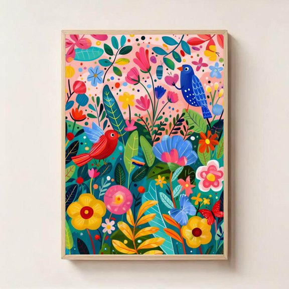 Colorful Garden Flowers Wall Art Bold Botanical Garden Poster, Unframed Paper Poster 11x14in