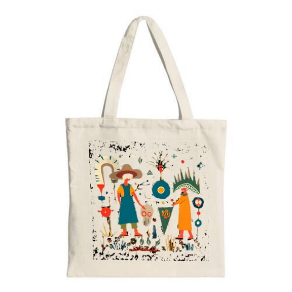 Colorful Gardening Tote Bag - Whimsical Canvas Bag with Figures in Nature Perfect for Shopping Travel and Parties