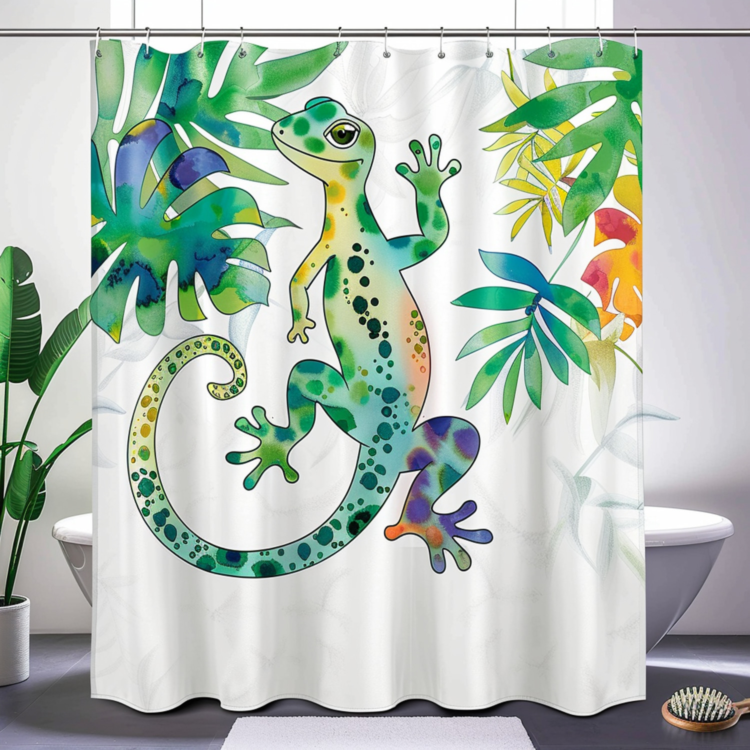 Colorful Gecko Rainforest Bathroom Decor Set with Vibrant Tropical