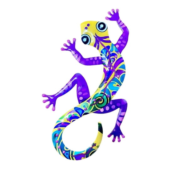 Colorful Gecko Wall Art Metal Lizard Hanging Sculpture Patio Garden Wall Decor Purple