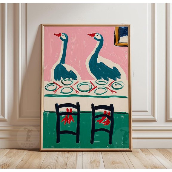 Colorful Geese Dining Table Poster Unframed Paper Print