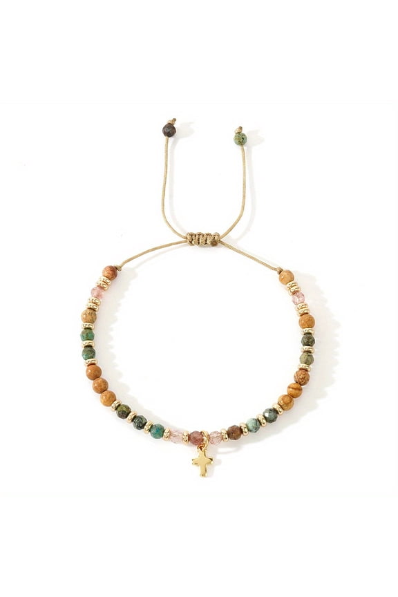 Colorful Gemstone Beaded Bohemian Cross Pendant Necklace - Elegant, Casual Fashion Jewelry for Women,B-B24090501A