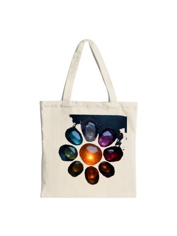 Colorful Gemstone Circular Pattern Tote Bag - Dark Textured Map Background Perfect for Shopping Travel & Parties - Reusable Canvas Bag