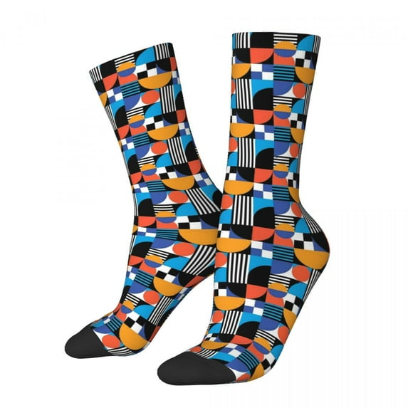 Colorful Geo Print Socks Geometric Patchwork Casual Stockings Autumn Anti Slip Women Men S